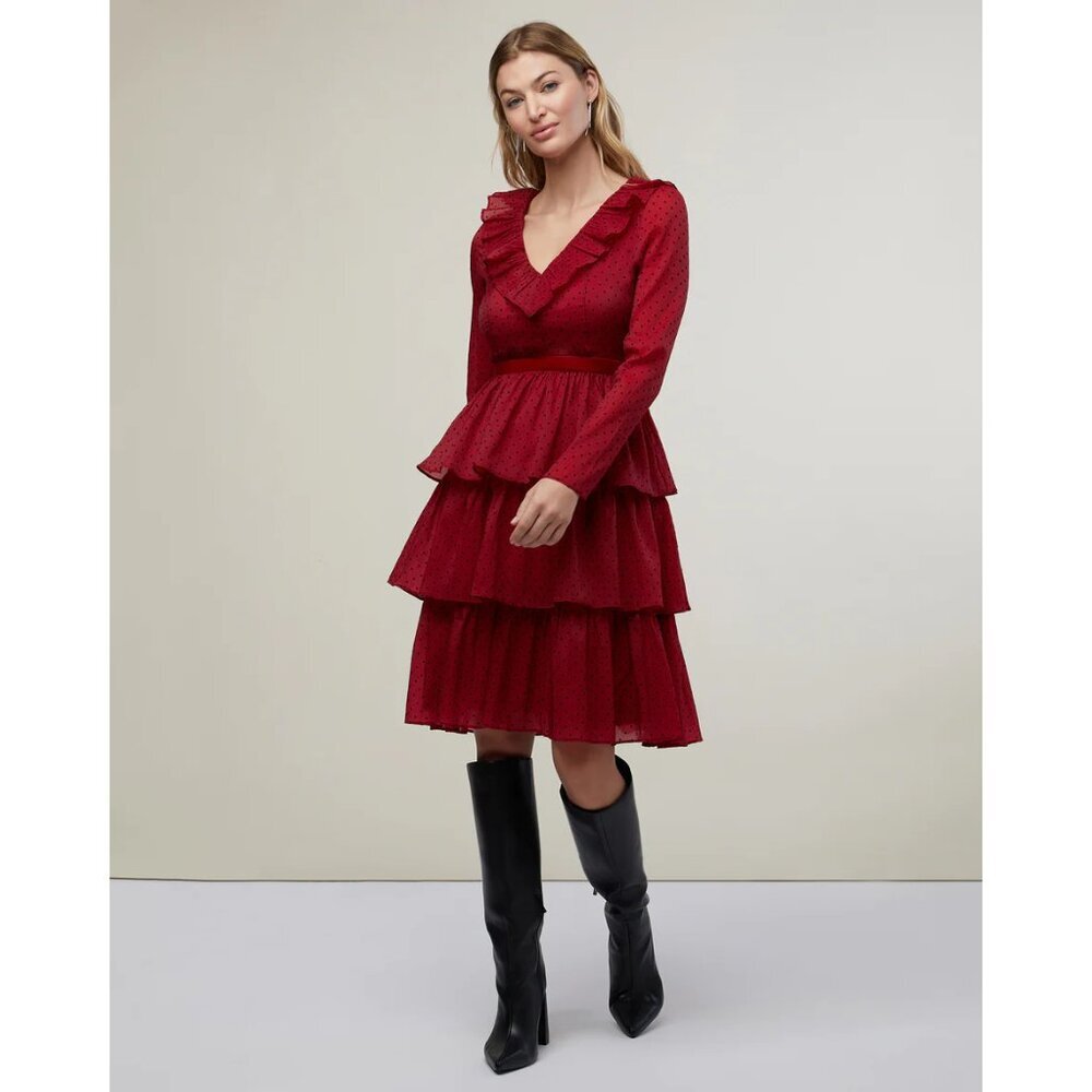 Rachel Parcell womens long sleeve Red Ruffle Tiered‎ Midi Dress size 16 NWT